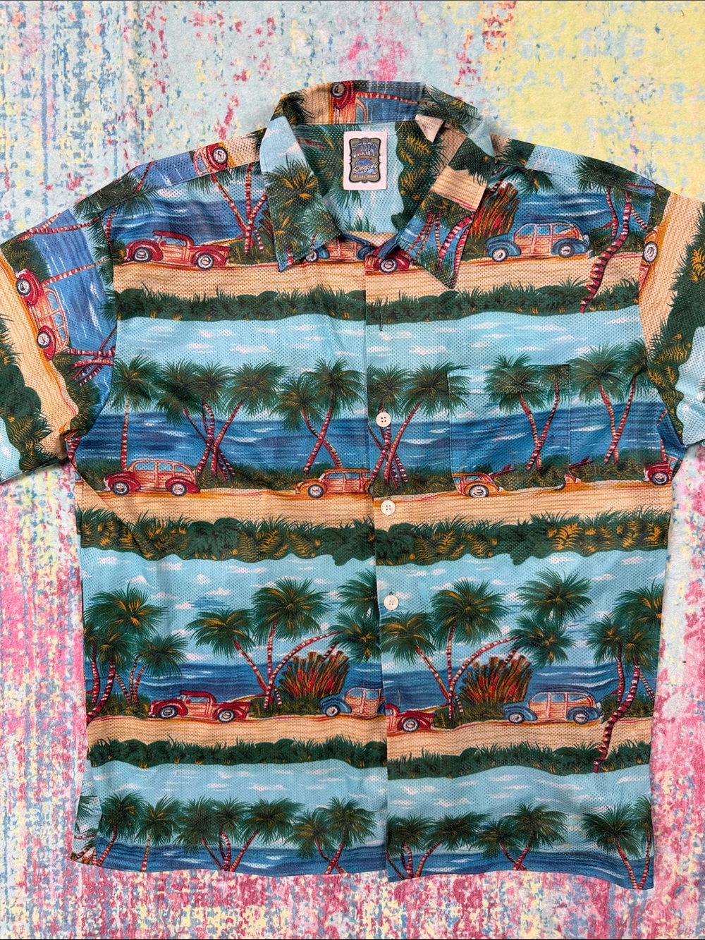 Ocean Current Blue and Green Tropical Button-Front Shirt